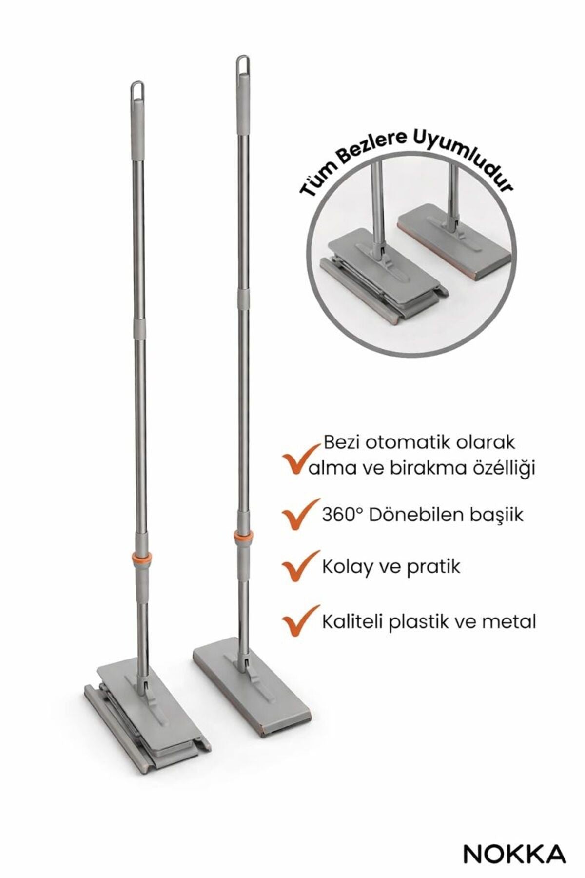 Otomatik Mop, (5 Adet Bez Hediyeli),Yüzey Temizlik Havlusu ile Uyumlu, Kolay Mop, 32 cm