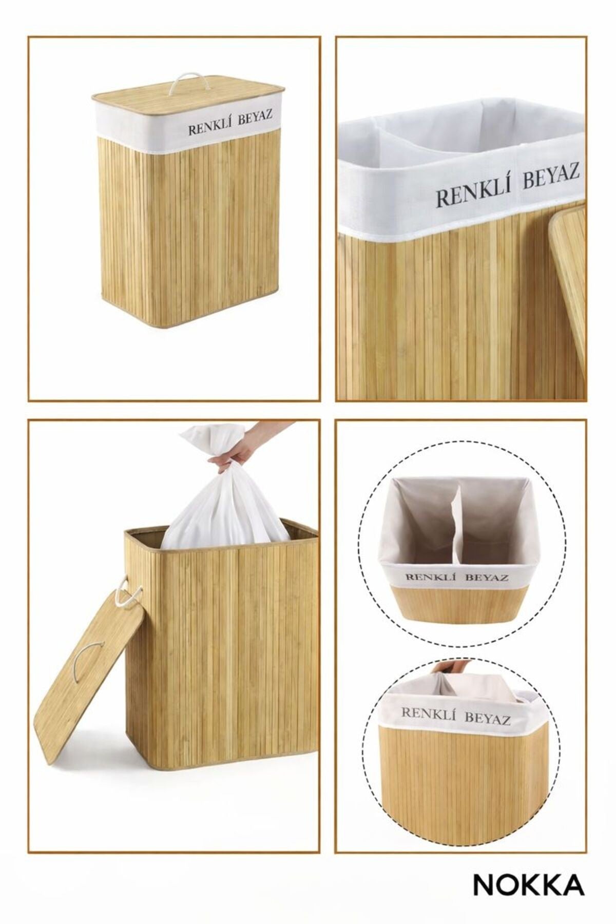 Bambu Kirli Çamaşır Sepeti Dikdörtgen -Katlanabilir Bambu Kirli Çamaşır Sepeti